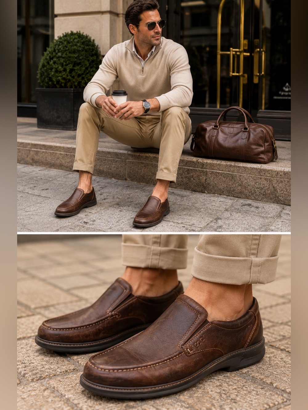 ECCO Brown Leather Slip On Loafers Comfort Dress Casual Men’s Shoes Sz 43 US 9.5